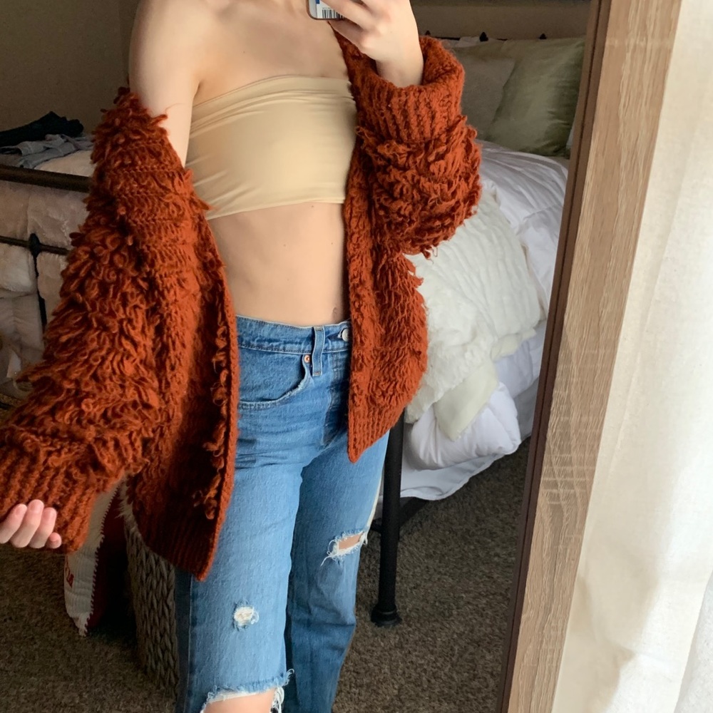 Orange fringe cardigan